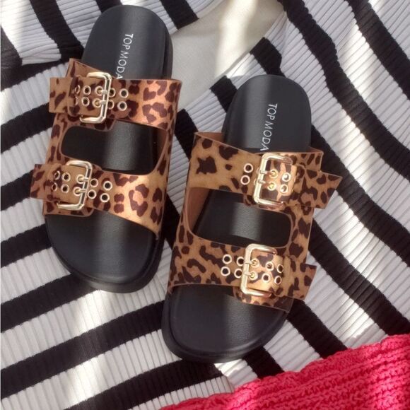 The lizzy// cheetah print double buckle Sandal - Picture 1 of 3